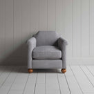 Dolittle Armchair in Ticking Cotton, Blue Brown, Front View - Nicola Harding