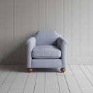 Dolittle Armchair in Ticking Cotton, Aqua Brown, Front View - Nicola Harding