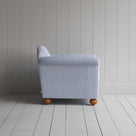 Dolittle Armchair in Ticking Cotton, Aqua Brown, Side View - Nicola Harding
