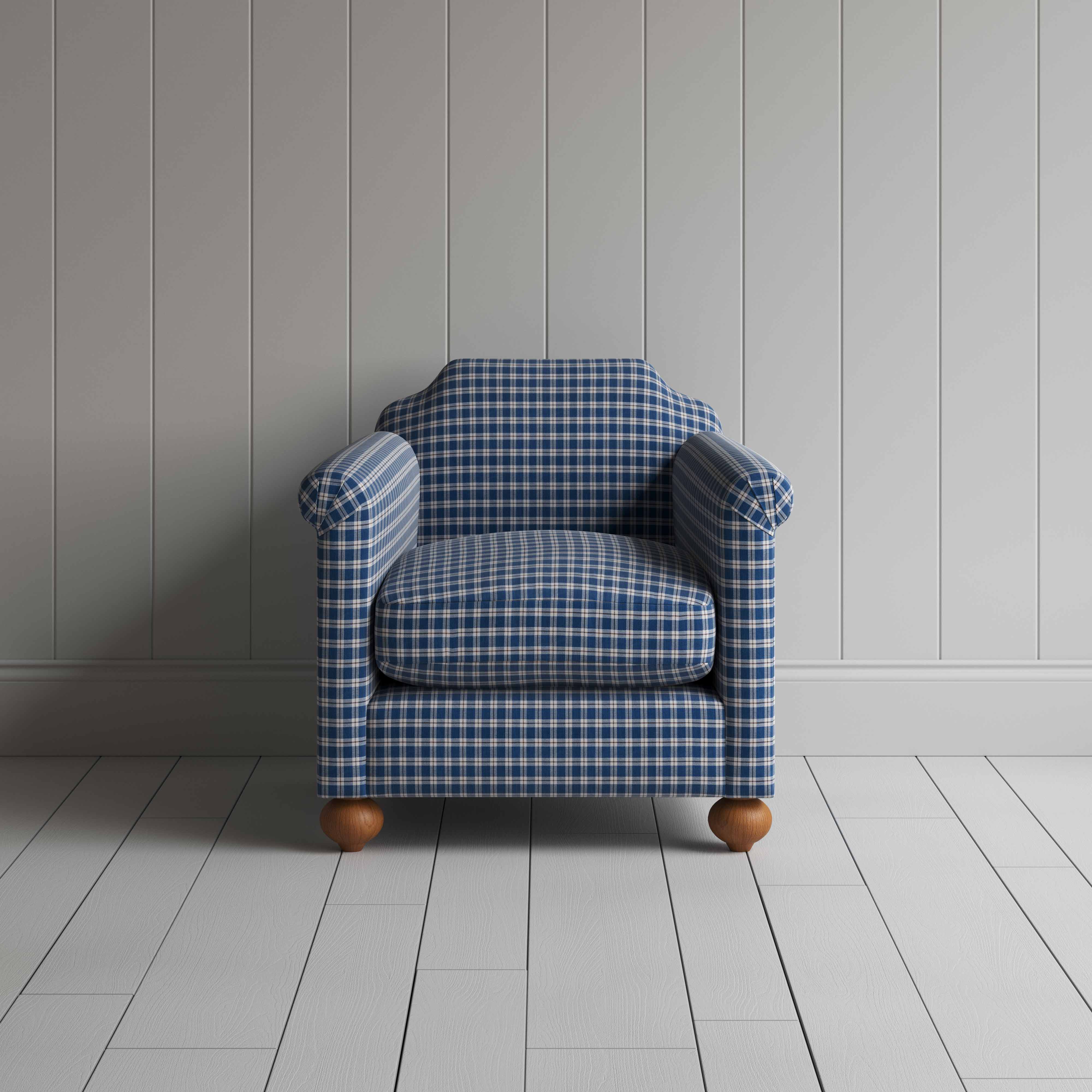  Dolittle Armchair in Well Plaid Cotton, Blue Brown 