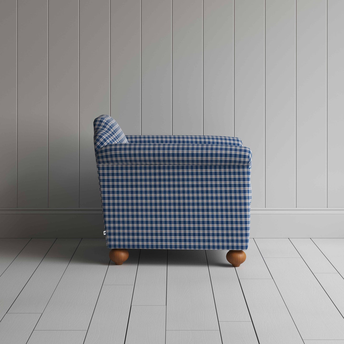 Dolittle Armchair in Well Plaid Cotton, Blue Brown