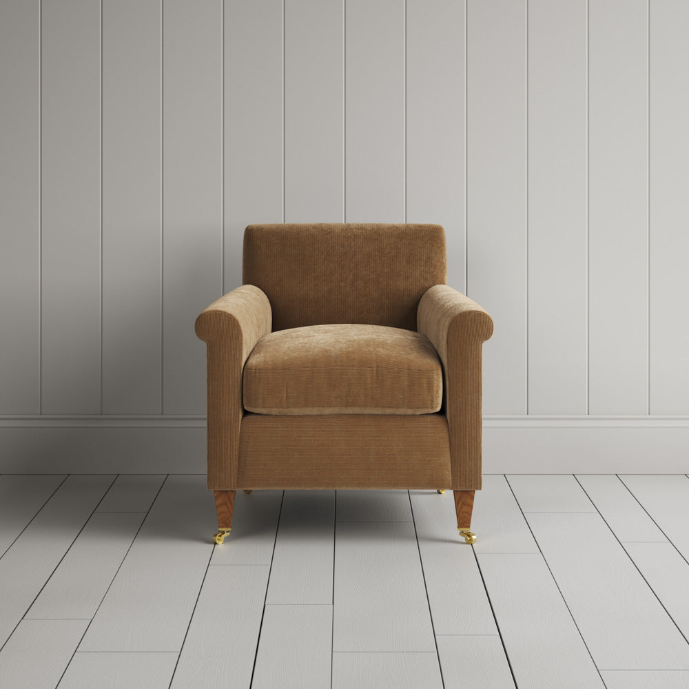 Idler Armchair in Stone Beige Classic Corduroy, a UK handmade luxury occasional chair.