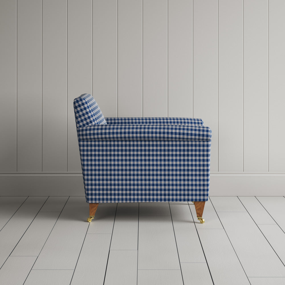 Idler Armchair in Well Plaid Cotton, Blue Brown - Nicola Harding