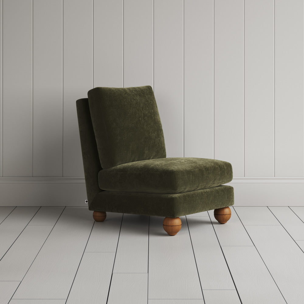 Perch Armchair slipper chair in classic corduroy caper, angled view by NiX.
