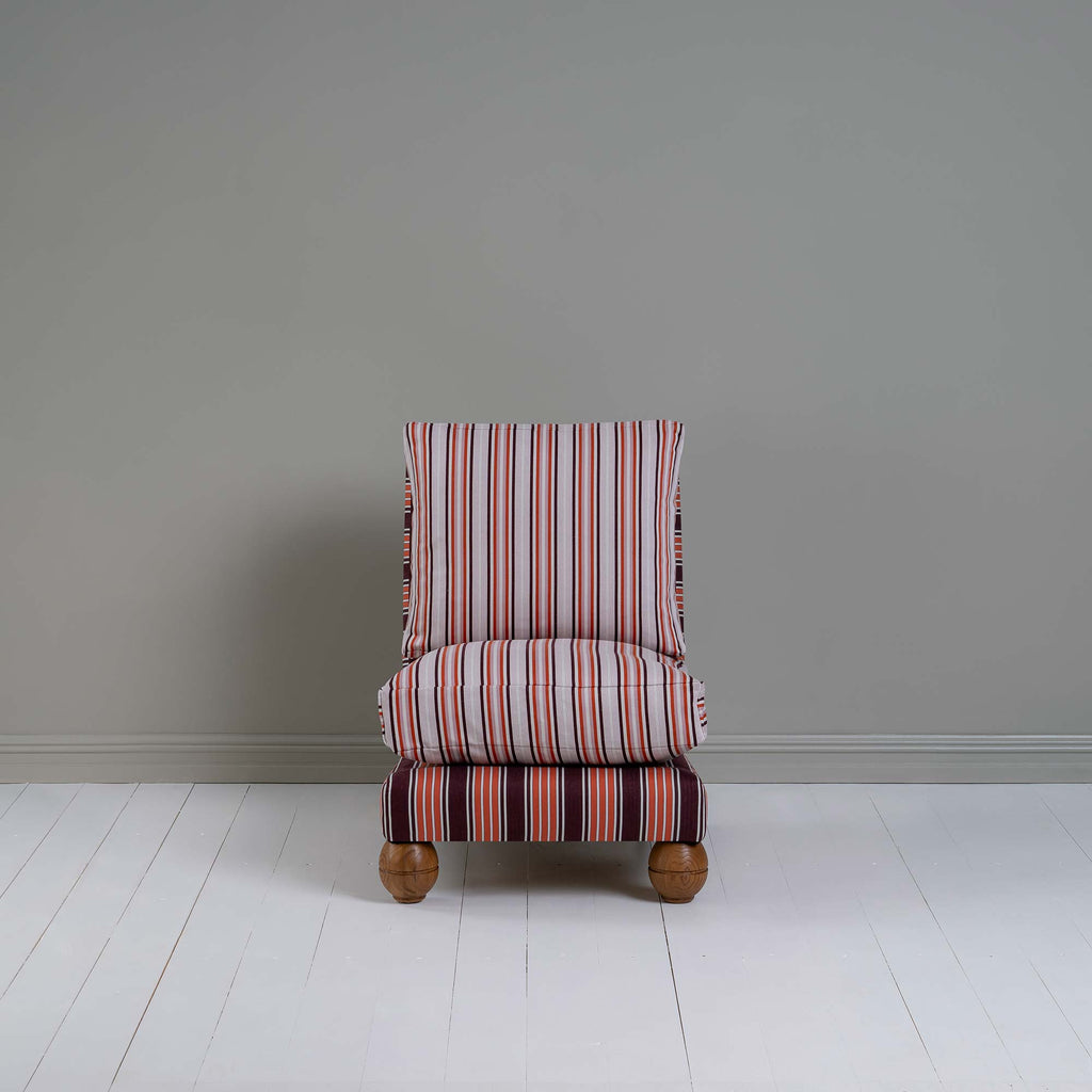  Perch Slipper Armchair in Regatta Cotton Flame Frame and Slow Lane Cotton Linen Berry Seat 