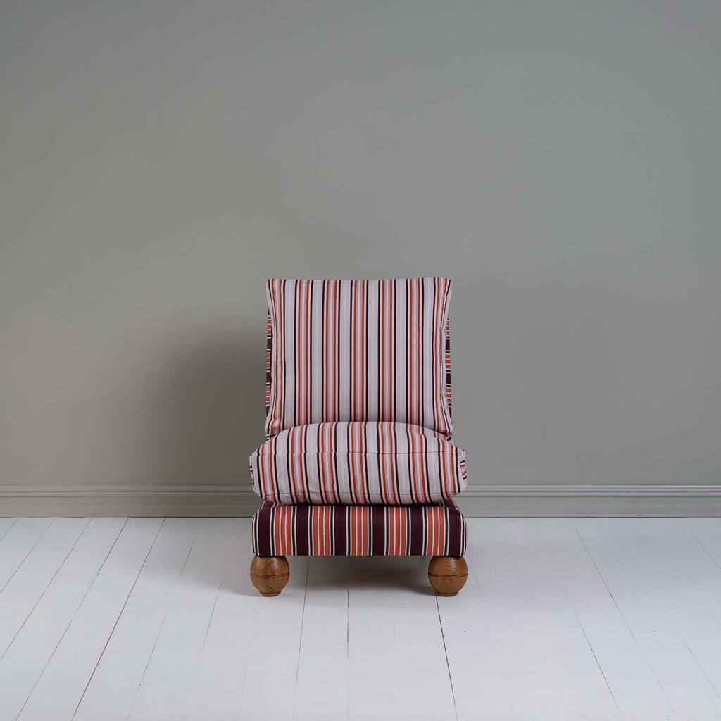 Slipper Armchair In Regatta Cotton Flame Frame and Slow Lane Cotton Linen Berry Seat, Front View - By NiX
