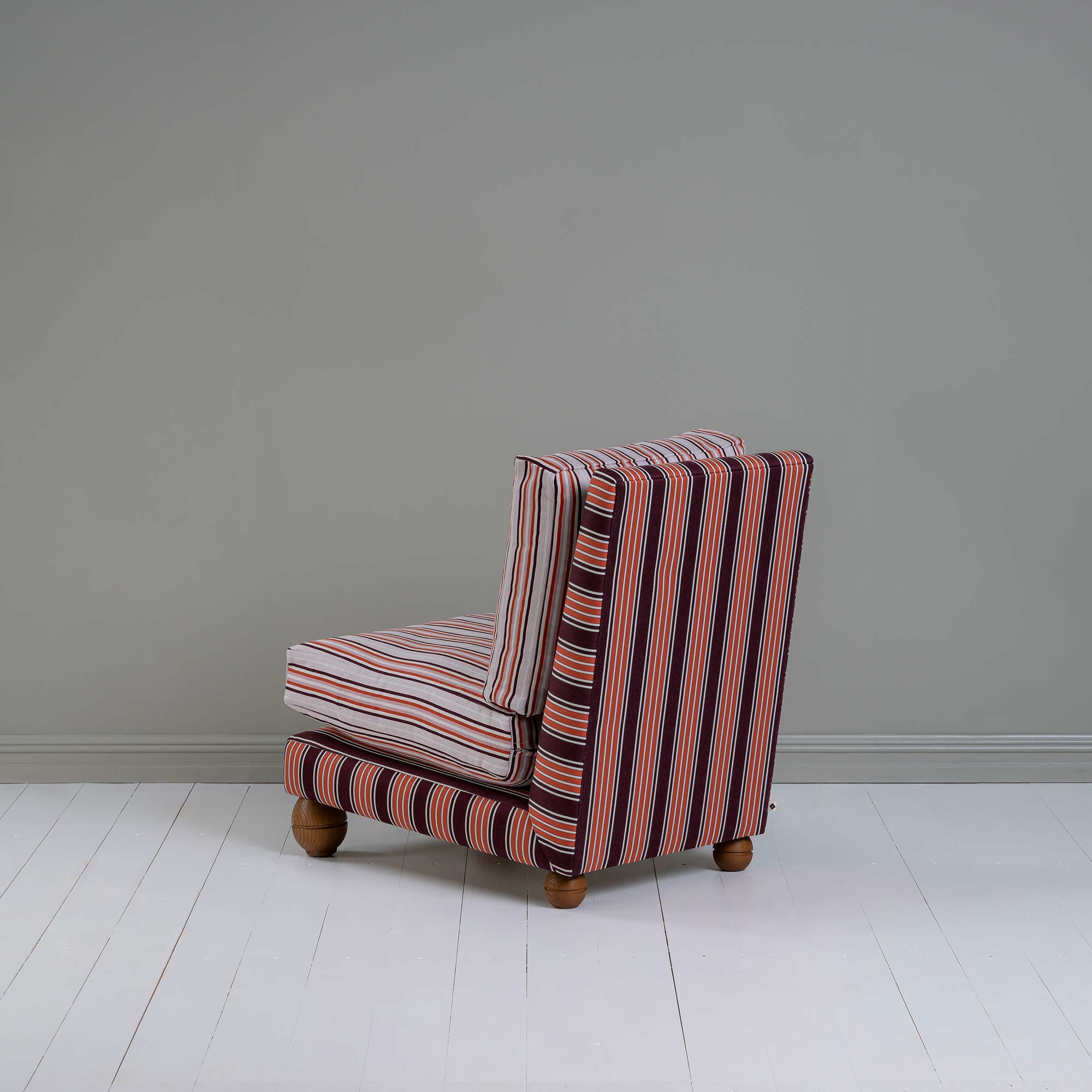 Slipper Armchair In Regatta Cotton Flame Frame and Slow Lane Cotton Linen-Berry-Seat, Back View - By NiX