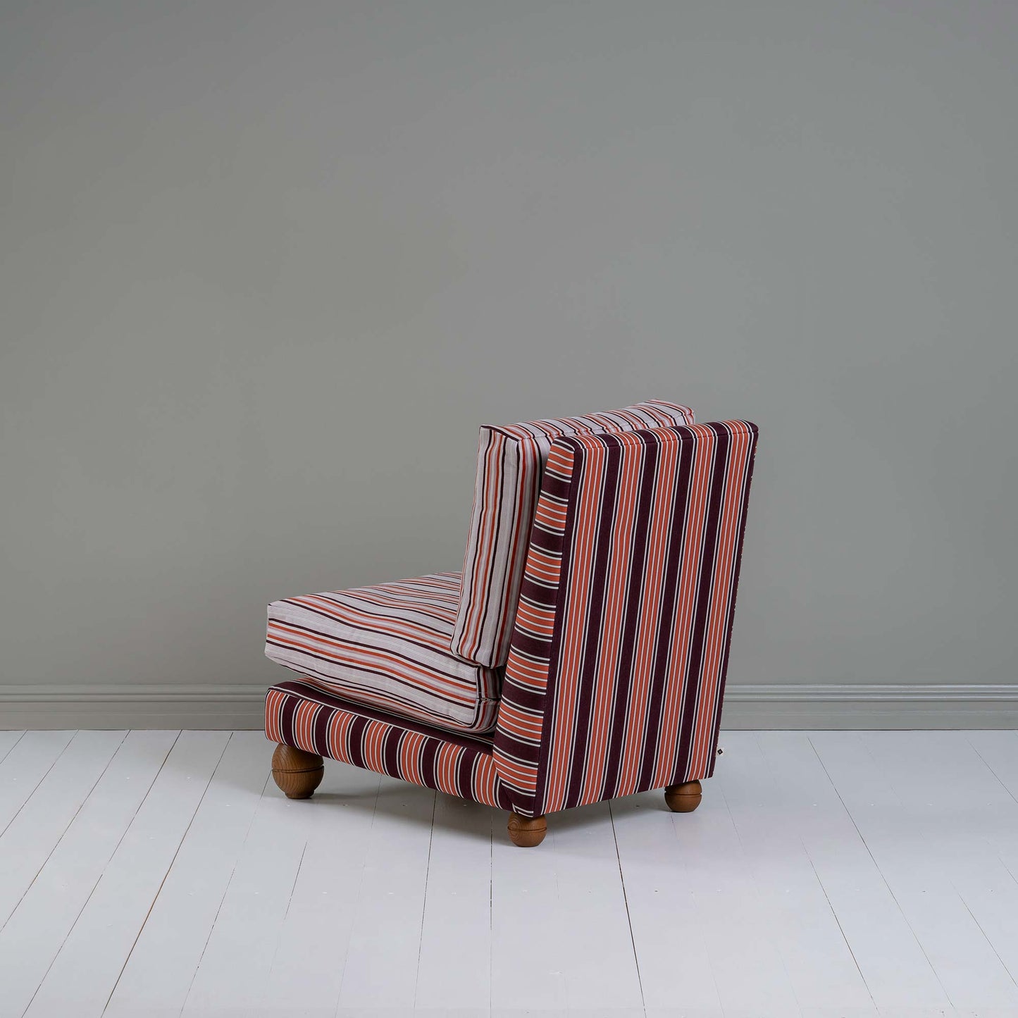 Slipper Armchair In Regatta Cotton Flame Frame and Slow Lane Cotton Linen-Berry-Seat, Back View - By NiX