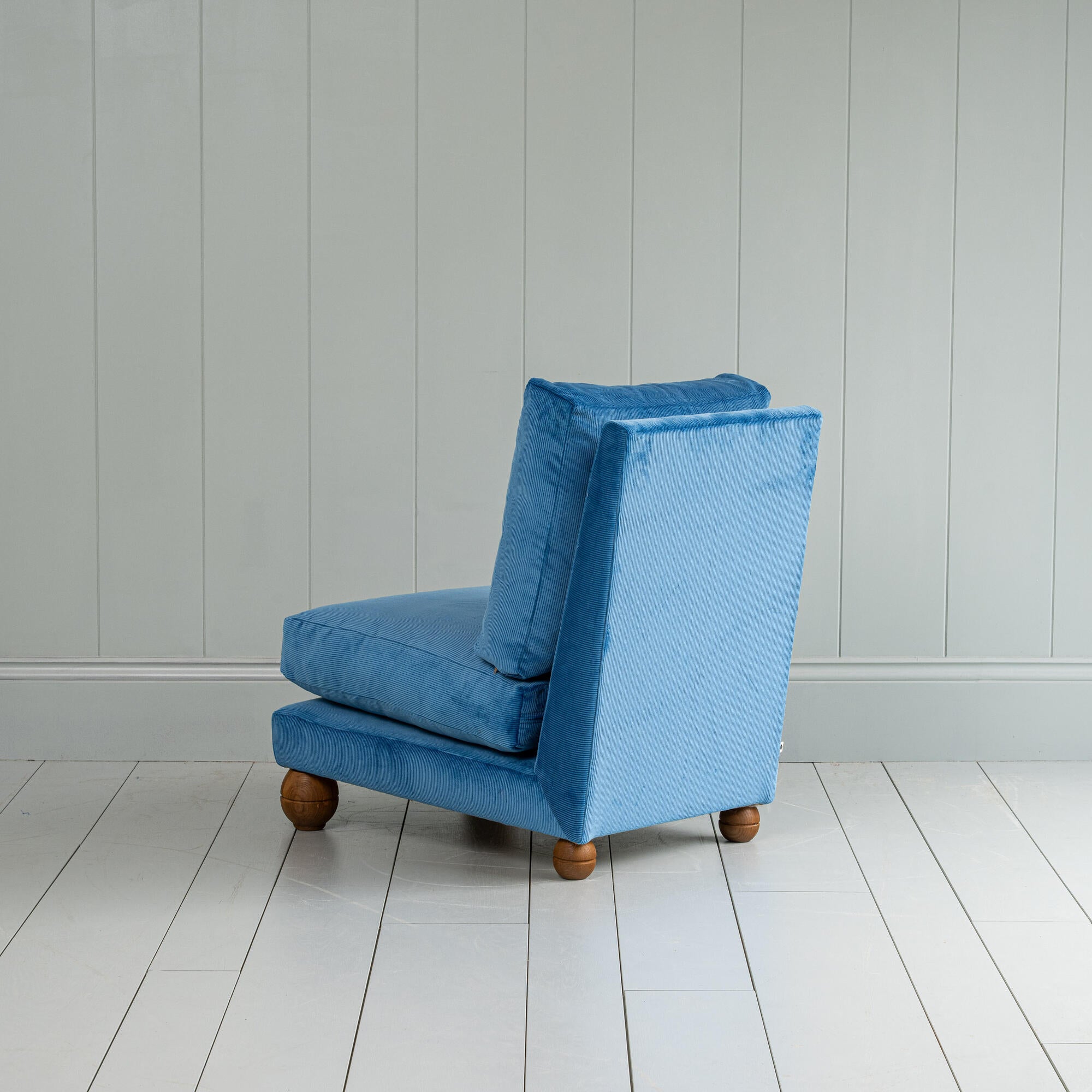 Back View of Blue Slipper Chair