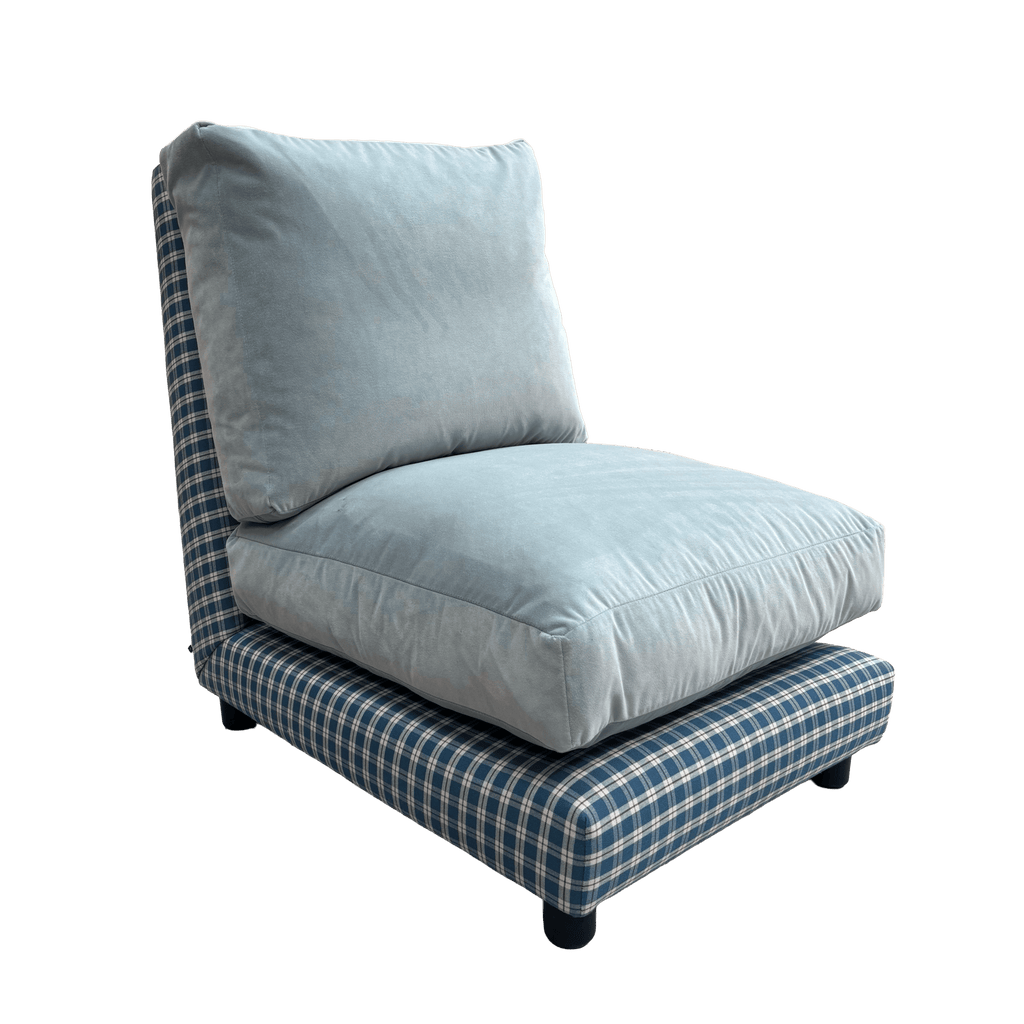 Pre-Loved - Perch Slipper Armchair in Well Plaid Frame and Intelligent Velvet Mineral Seat