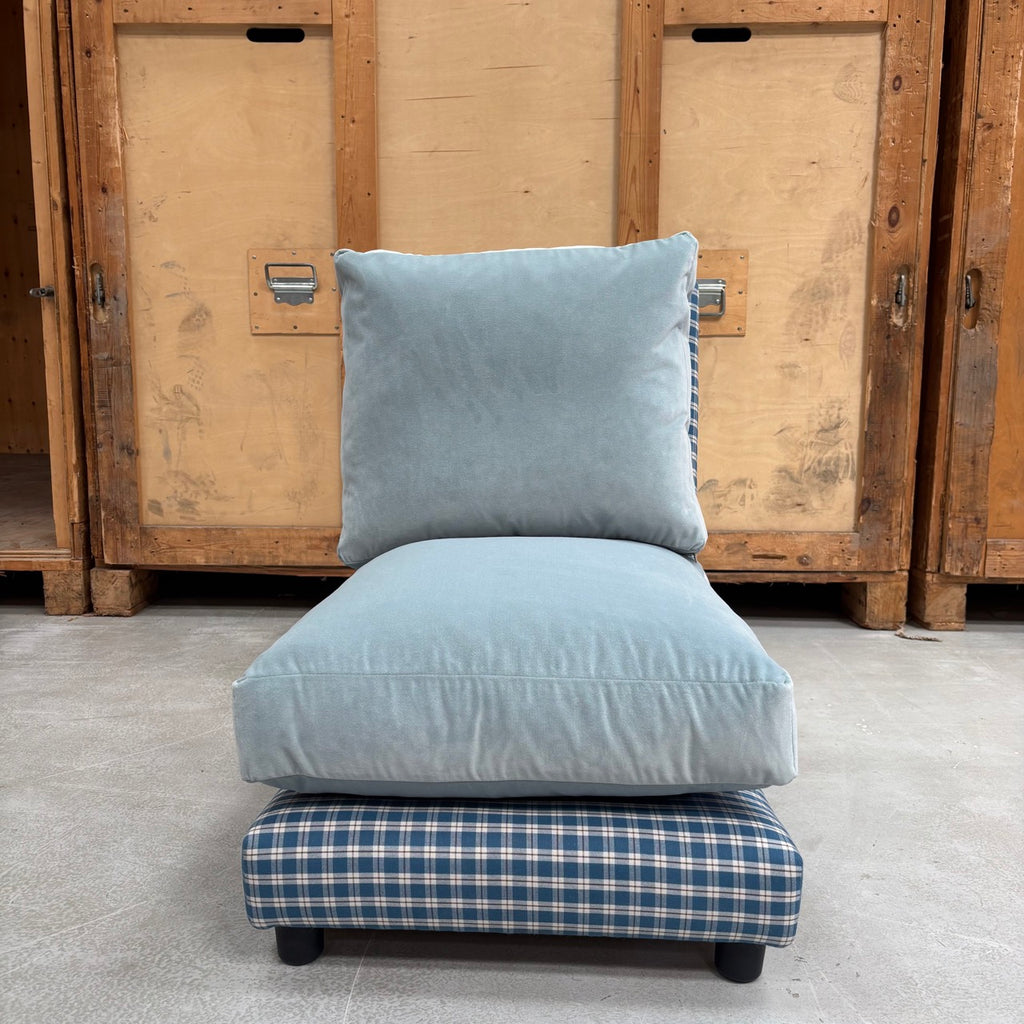 Pre-Loved - Perch Slipper Armchair in Well Plaid Frame and Intelligent Velvet Mineral Seat
