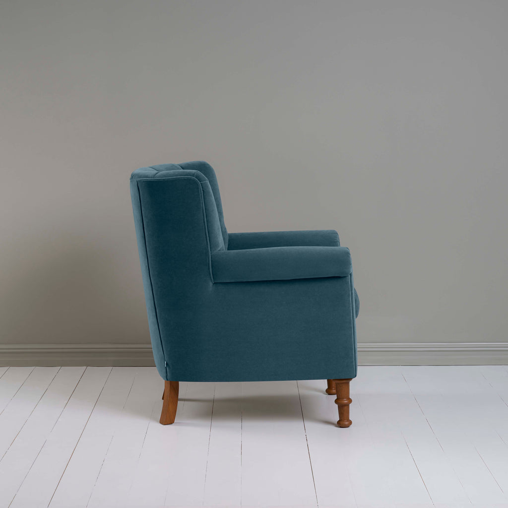 Time Out Armchair in Intelligent Velvet Aegean, Side View - NiX