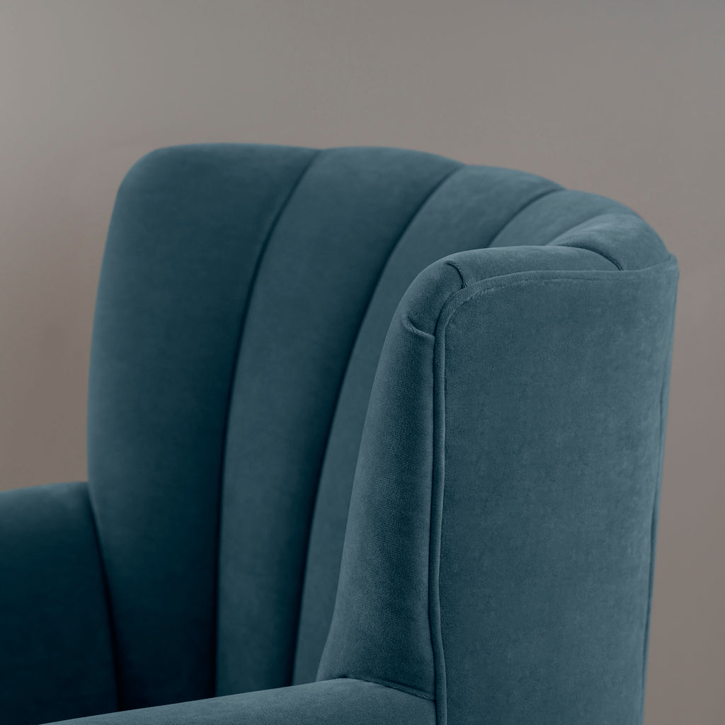 Time Out Armchair in Intelligent Velvet Aegean, High Back Design Closeup - NiX