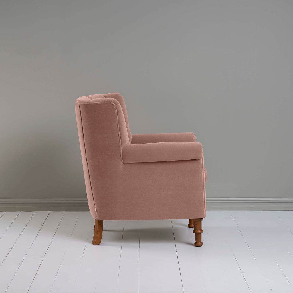 Time Out Armchair in Intelligent Velvet Dusky Pink, Side View - NiX