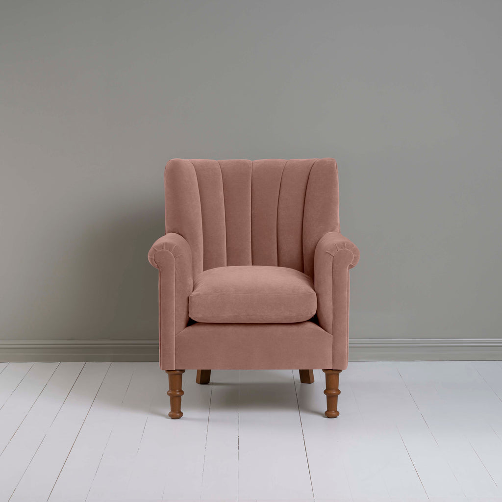 Time Out Armchair in Intelligent Velvet Dusky Pink, Front View - NiX