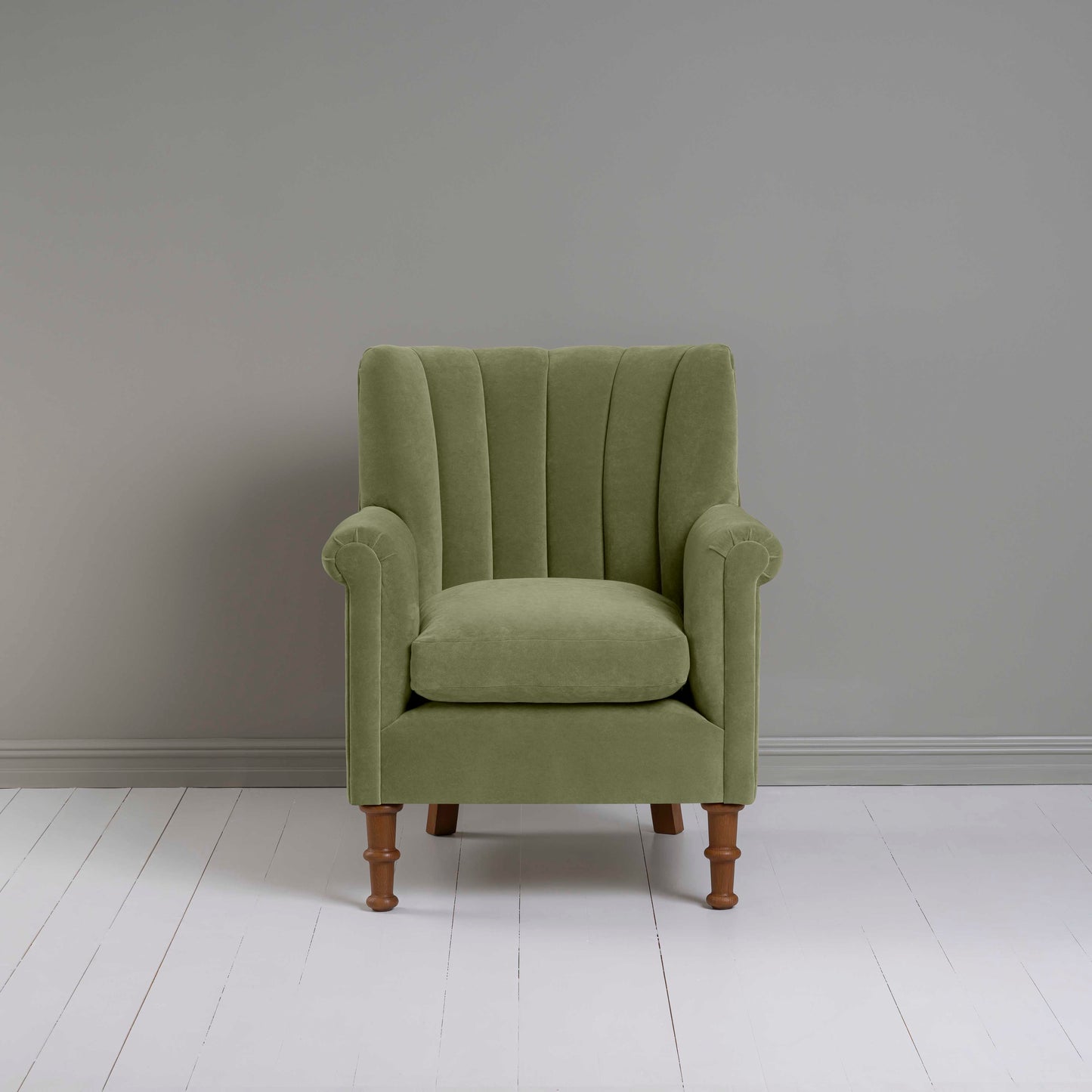 Time Out Armchair in Intelligent Velvet Green Tea Front View - NiX
