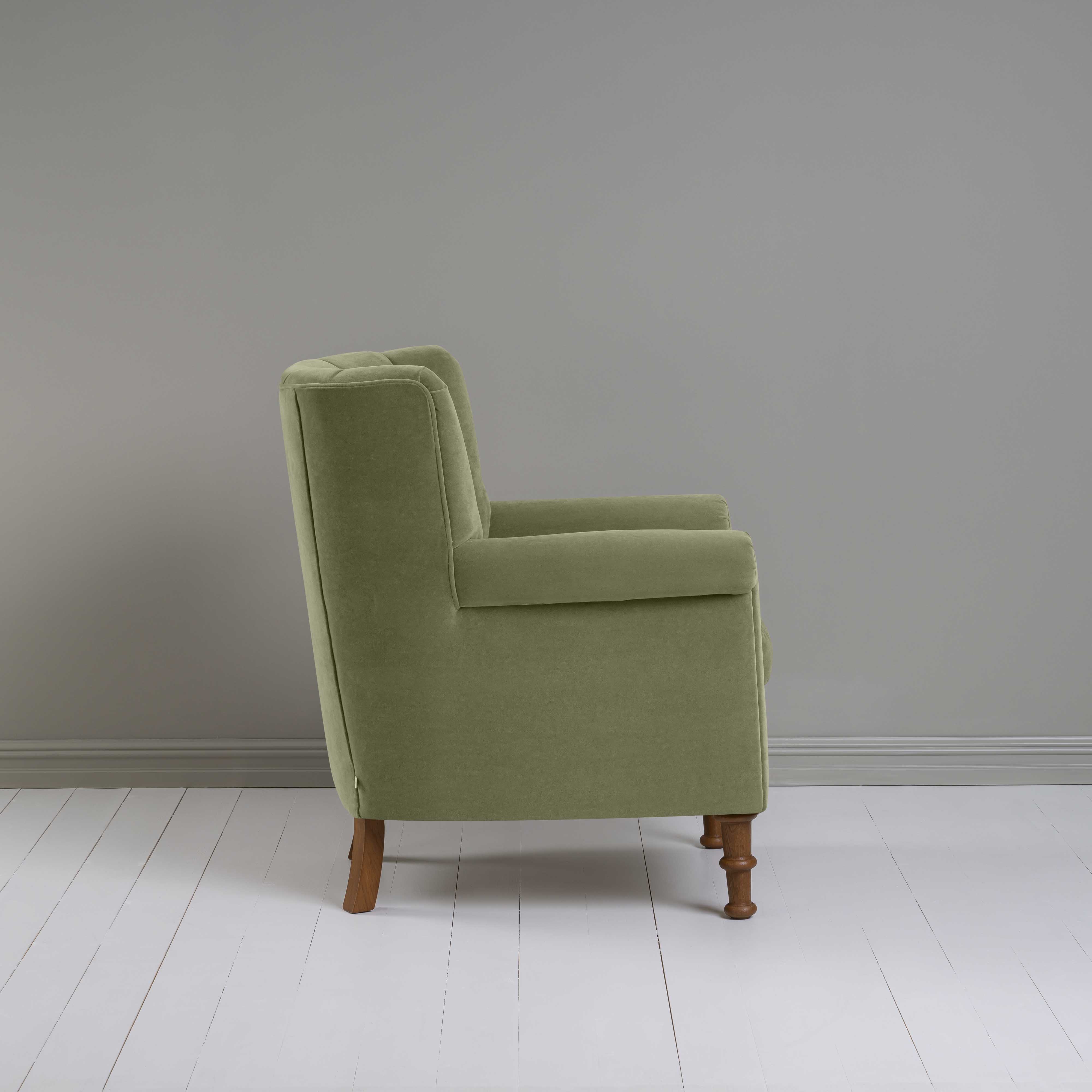 Time Out Armchair in Intelligent Velvet Green Tea Side View - NiX