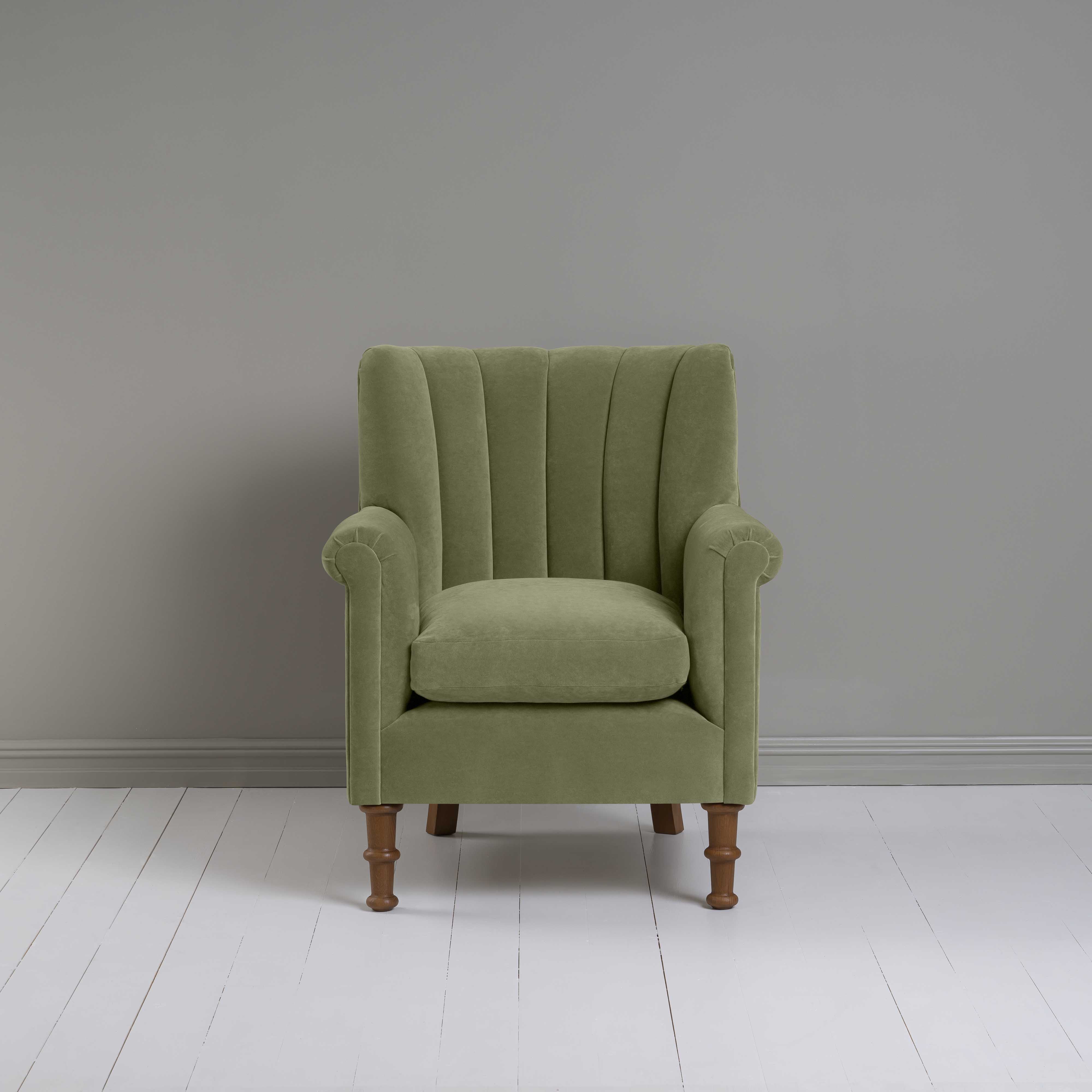 Time Out Armchair in Intelligent Velvet Green Tea Front View - NiX