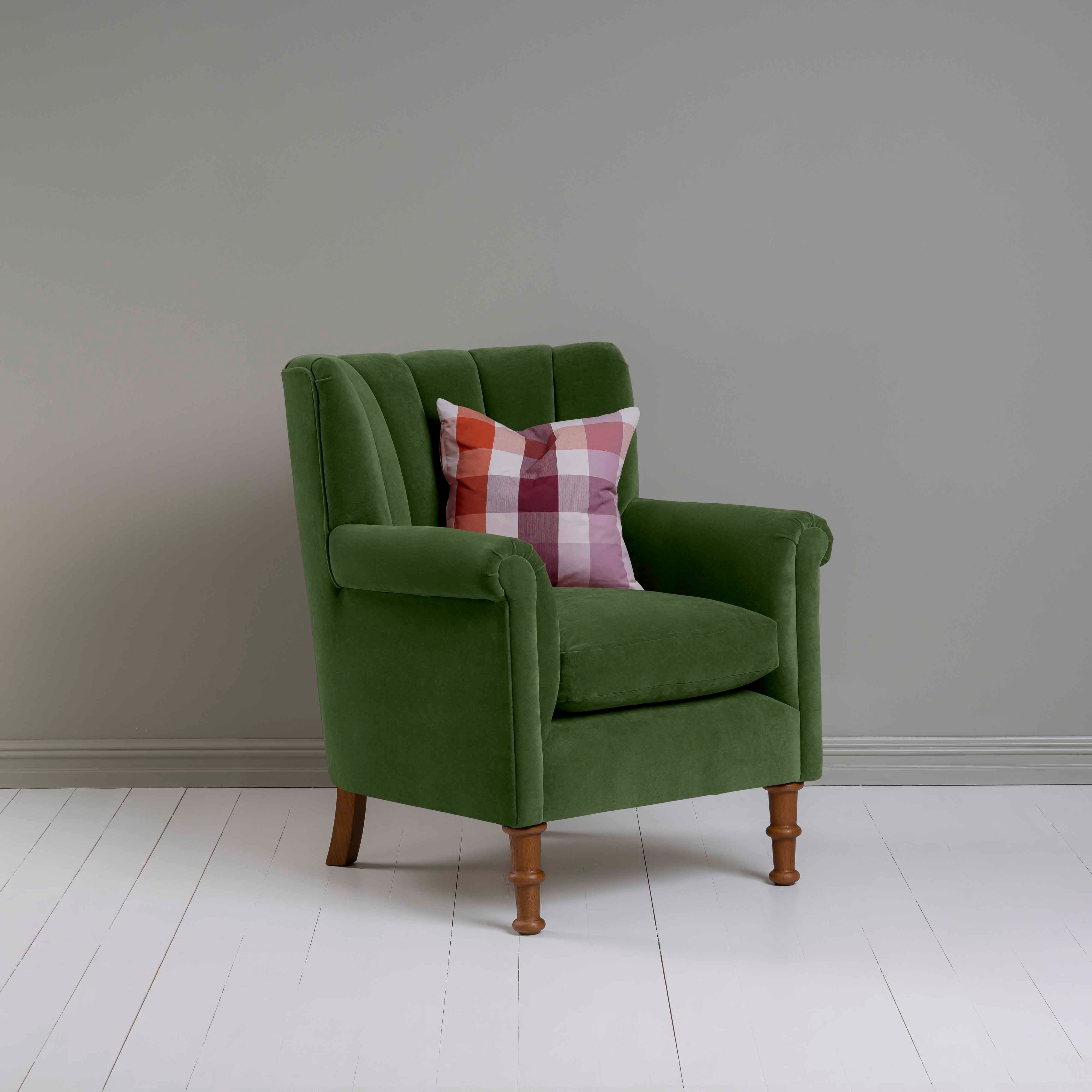 Time Out Armchair in Intelligent Velvet Juniper, Side View With Cushion - NiX