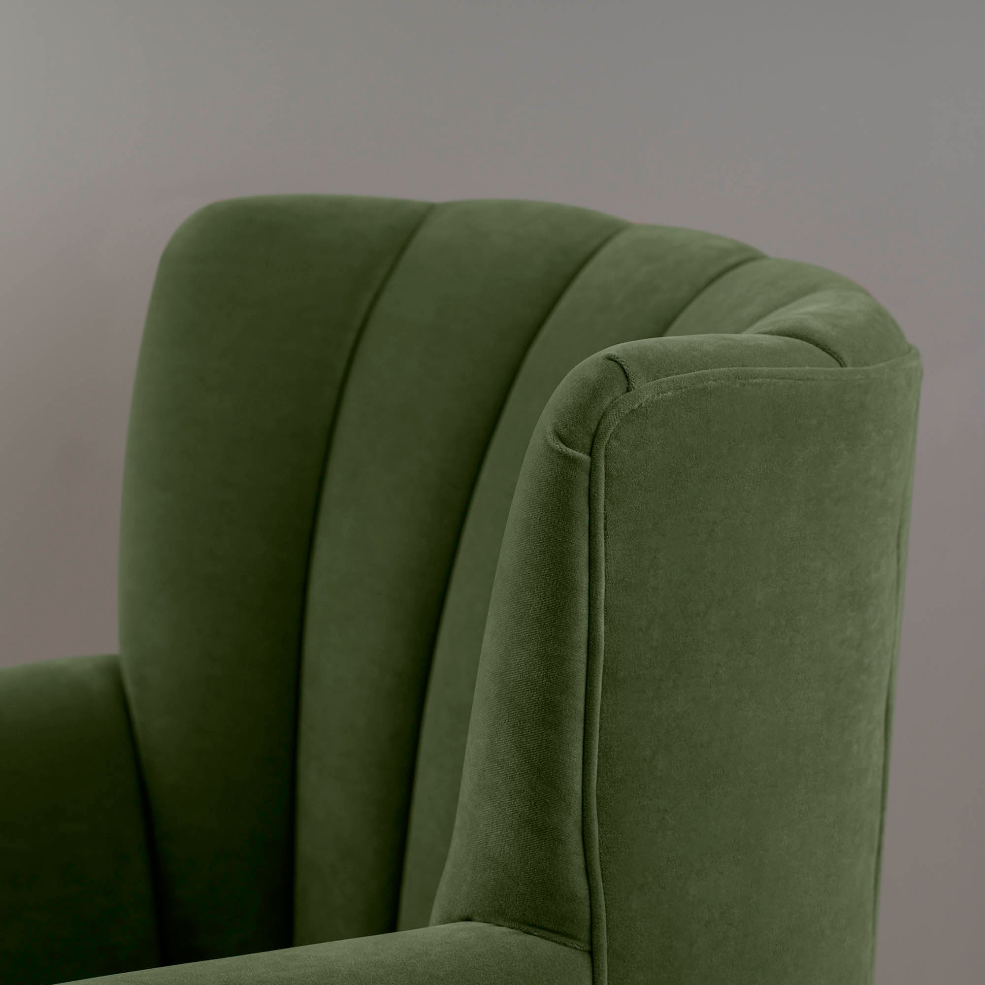 Time Out Armchair in Intelligent Velvet Juniper, High Back Design Closeup - NiX