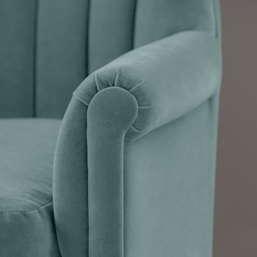 Time Out Armchair in Intelligent Velvet Mineral, Arm Design Closeup - NiX