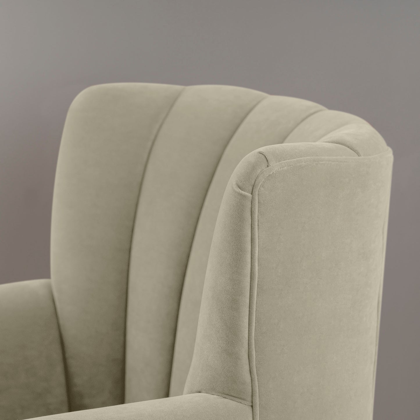 Time Out Armchair in Intelligent Velvet Moonstone, High Back Design Closeup - NiX