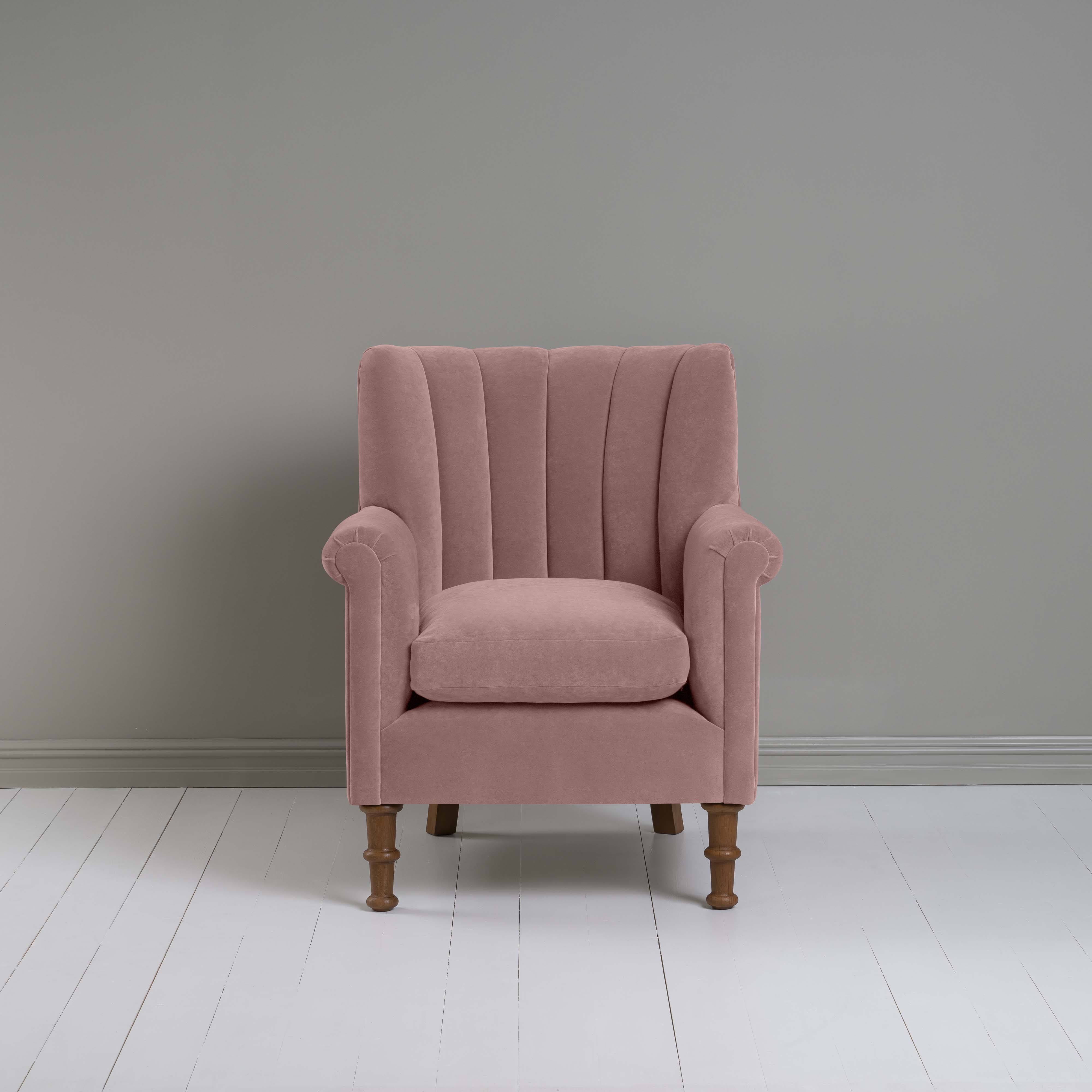 Time Out Armchair in Intelligent Velvet Rose, Front View - NiX