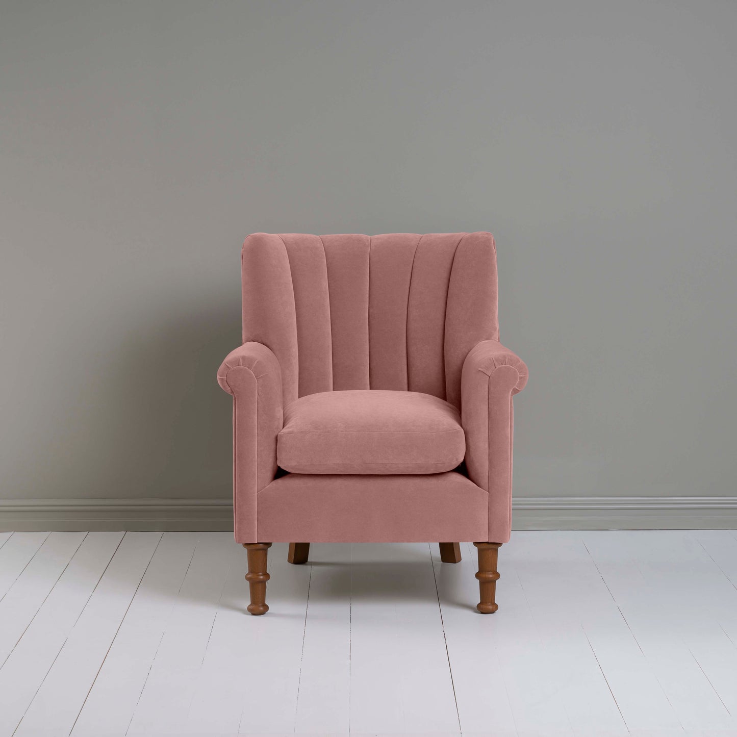 Time Out Armchair in Intelligent Velvet Rose, Front View - NiX