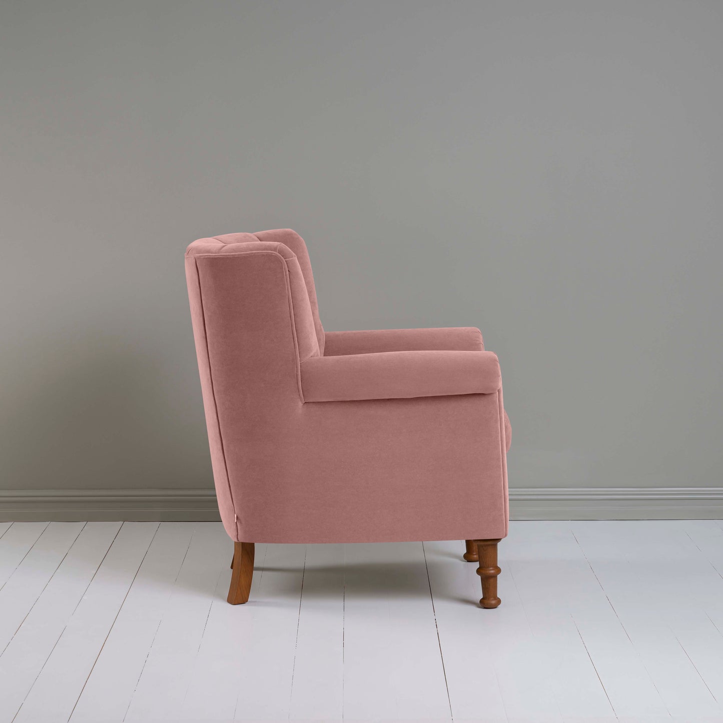 Time Out Armchair in Intelligent Velvet Rose, Side View - NiX