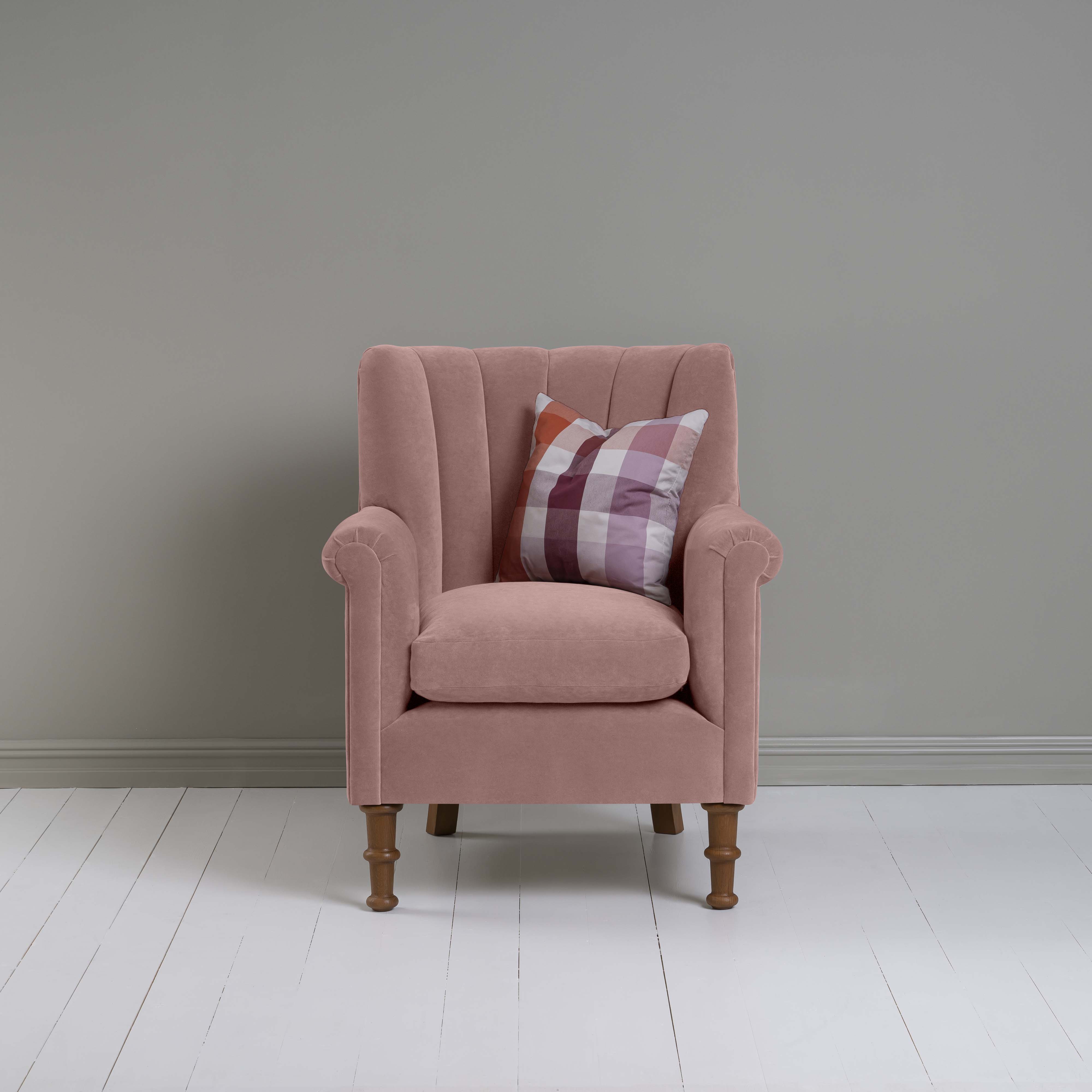 Time Out Armchair in Intelligent Velvet Rose, Front View With Cushion - NiX