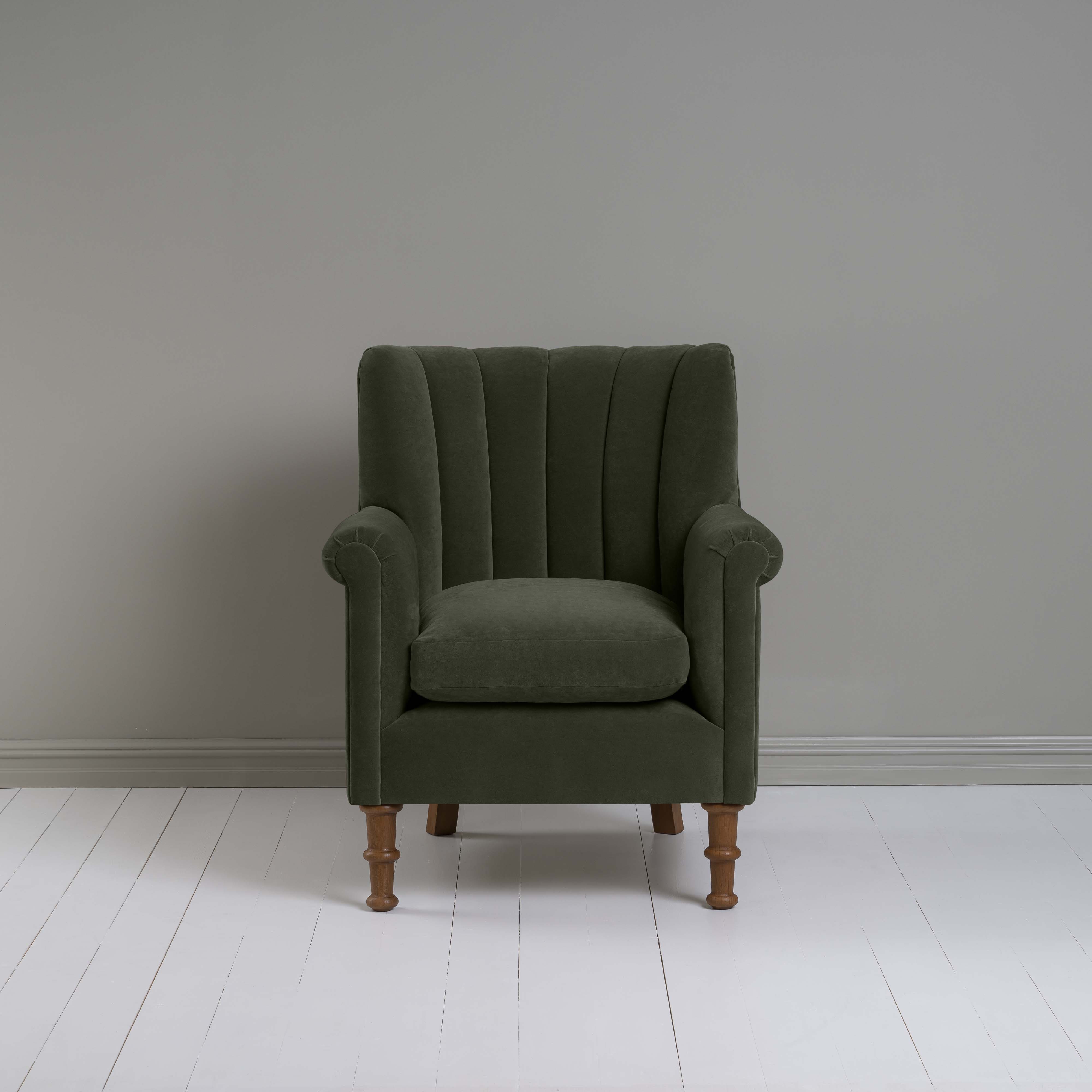 Time Out Armchair in Intelligent Velvet Seaweed, Front View - NiX