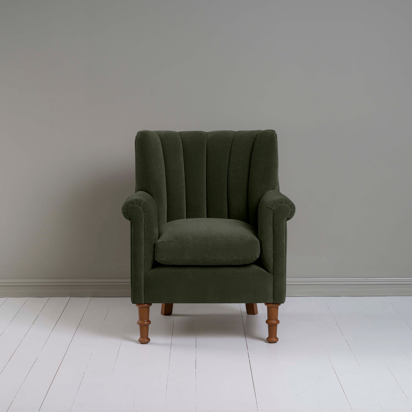 Time Out Armchair in Intelligent Velvet Seaweed, Front View - NiX