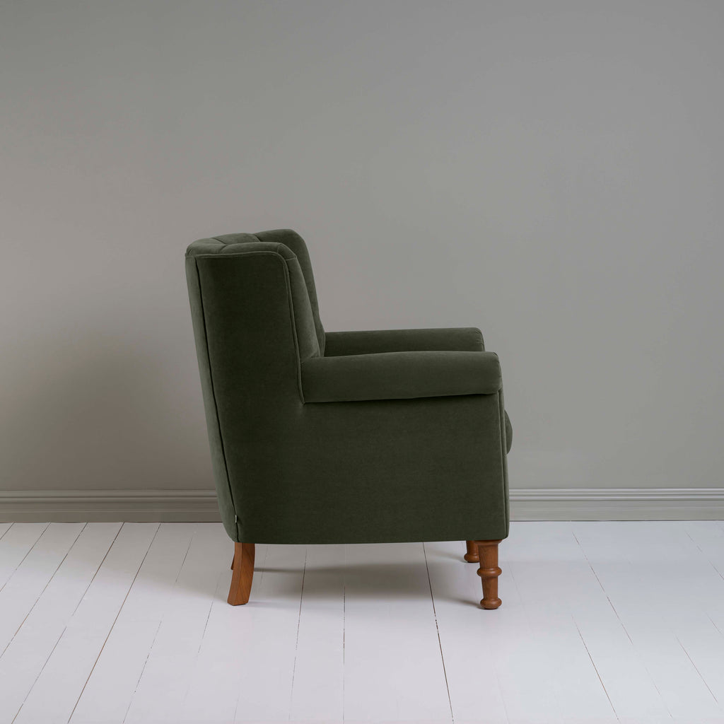 Time Out Armchair in Intelligent Velvet Seaweed, Side View - NiX