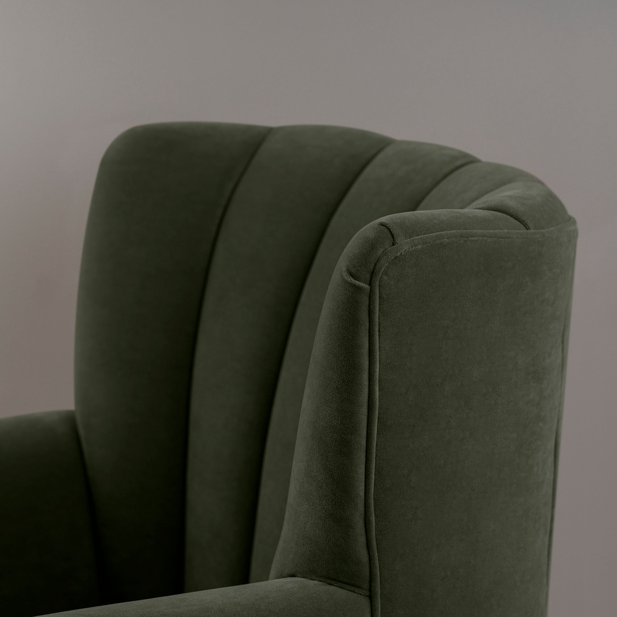 Time Out Armchair in Intelligent Velvet Seaweed, High Back Design Closeup - NiX