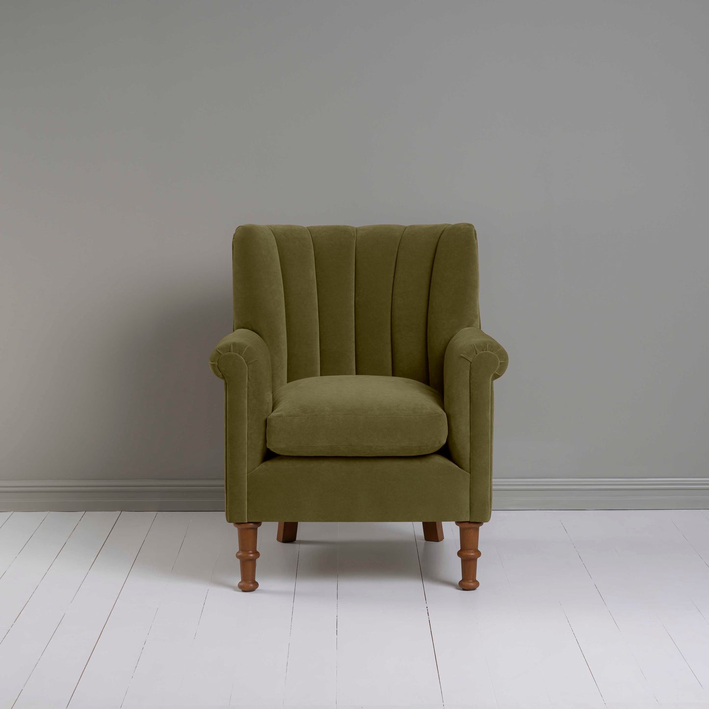 Time Out Armchair in Intelligent Velvet Sepia, Front View - NiX