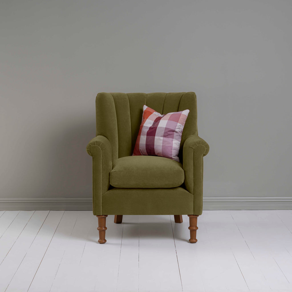 Time Out Armchair in Intelligent Velvet Sepia, Front View With Cushion - NiX