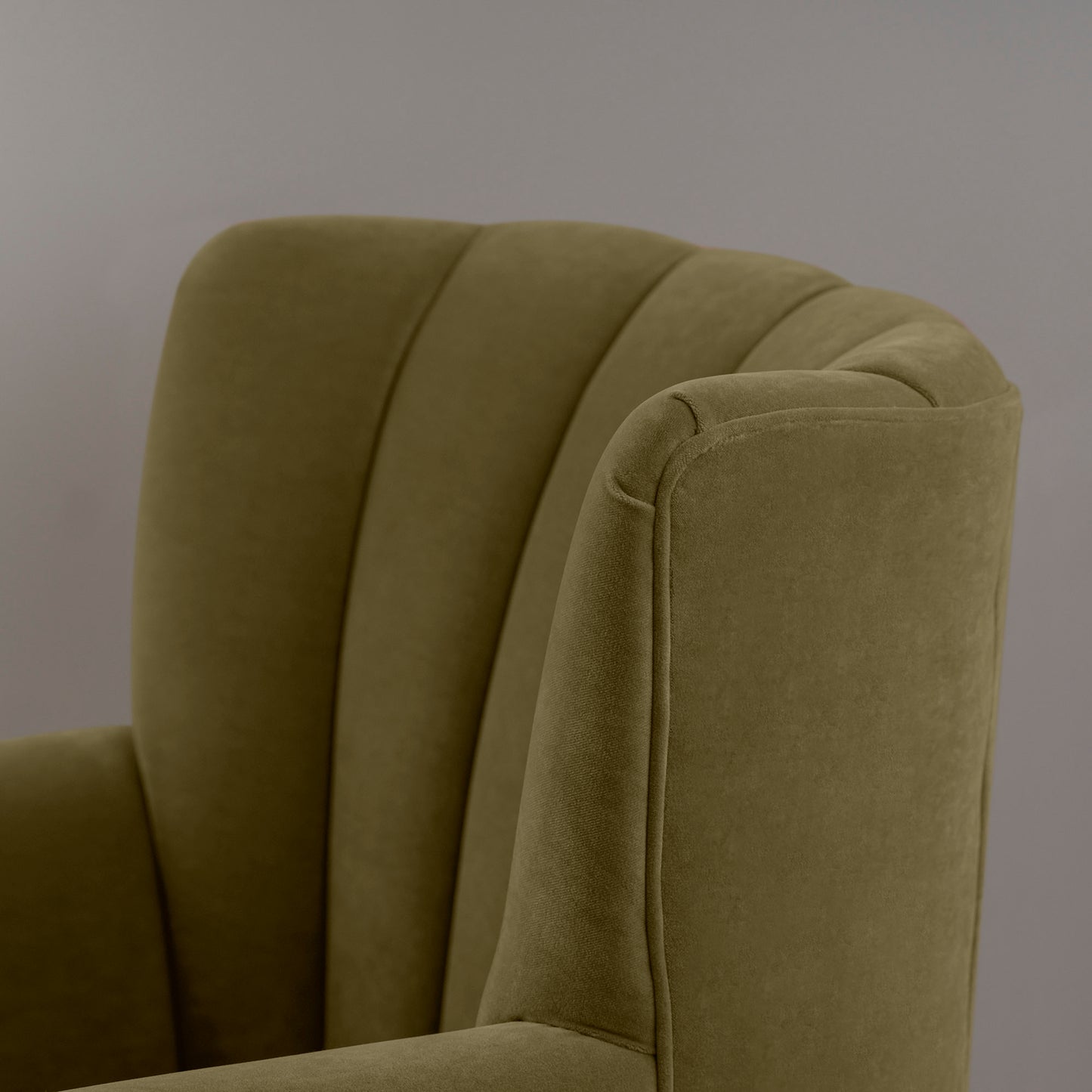 Time Out Armchair in Intelligent Velvet Sepia, High Back Design Closeup - NiX