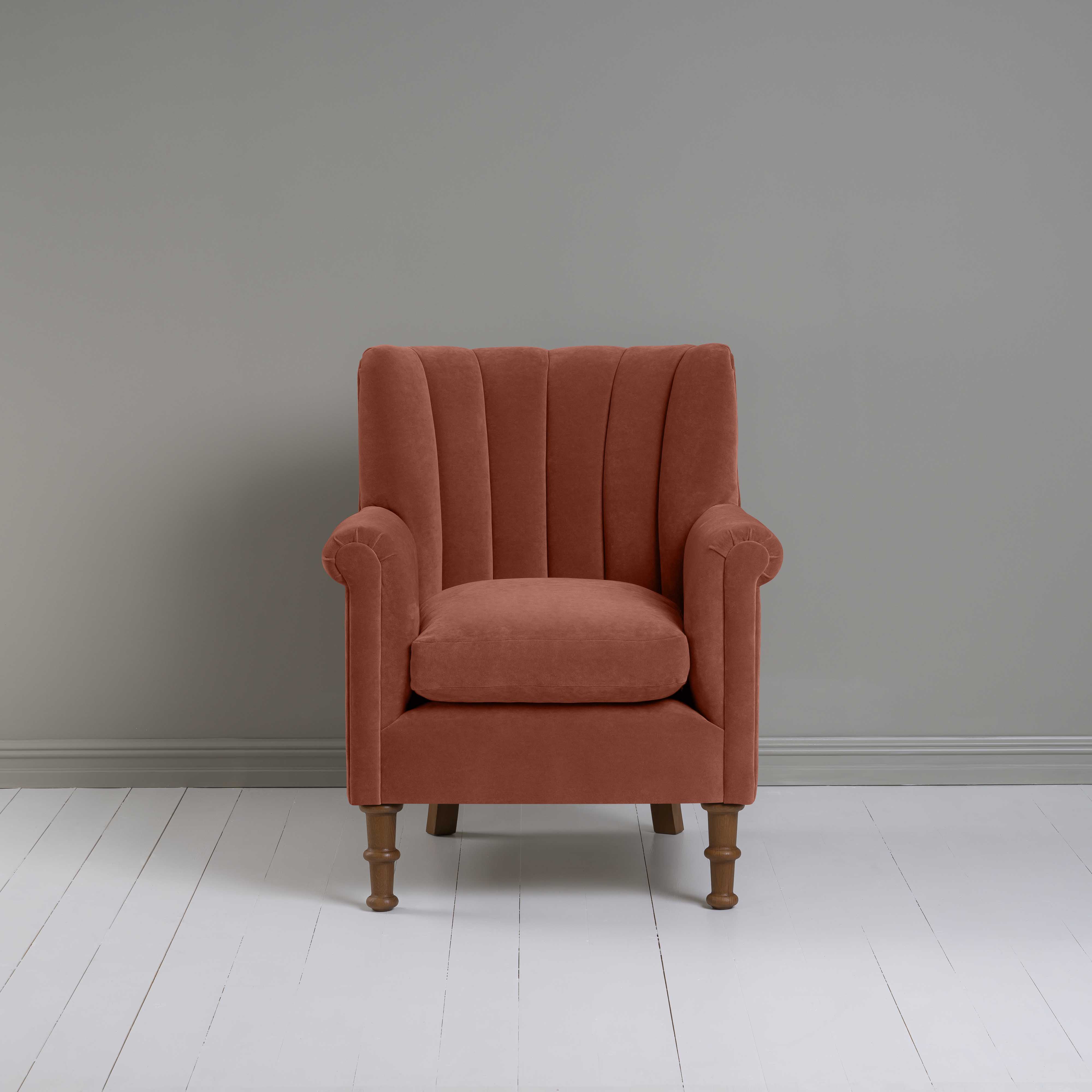 Time Out Armchair in Intelligent Velvet Sienna, Front View - NiX