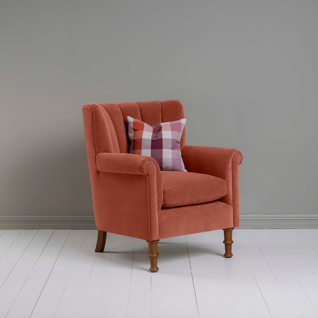 Time Out Armchair in Intelligent Velvet Sienna, Side View With Cushion - NiX