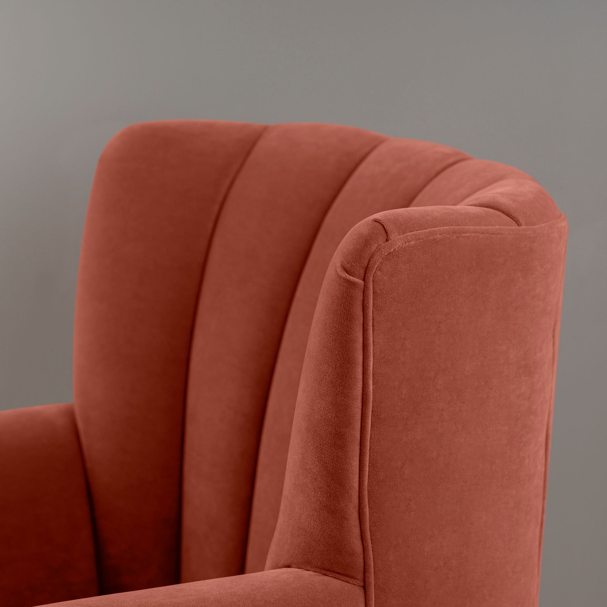Time Out Armchair in Intelligent Velvet Sienna, High Back Design Closeup- NiX