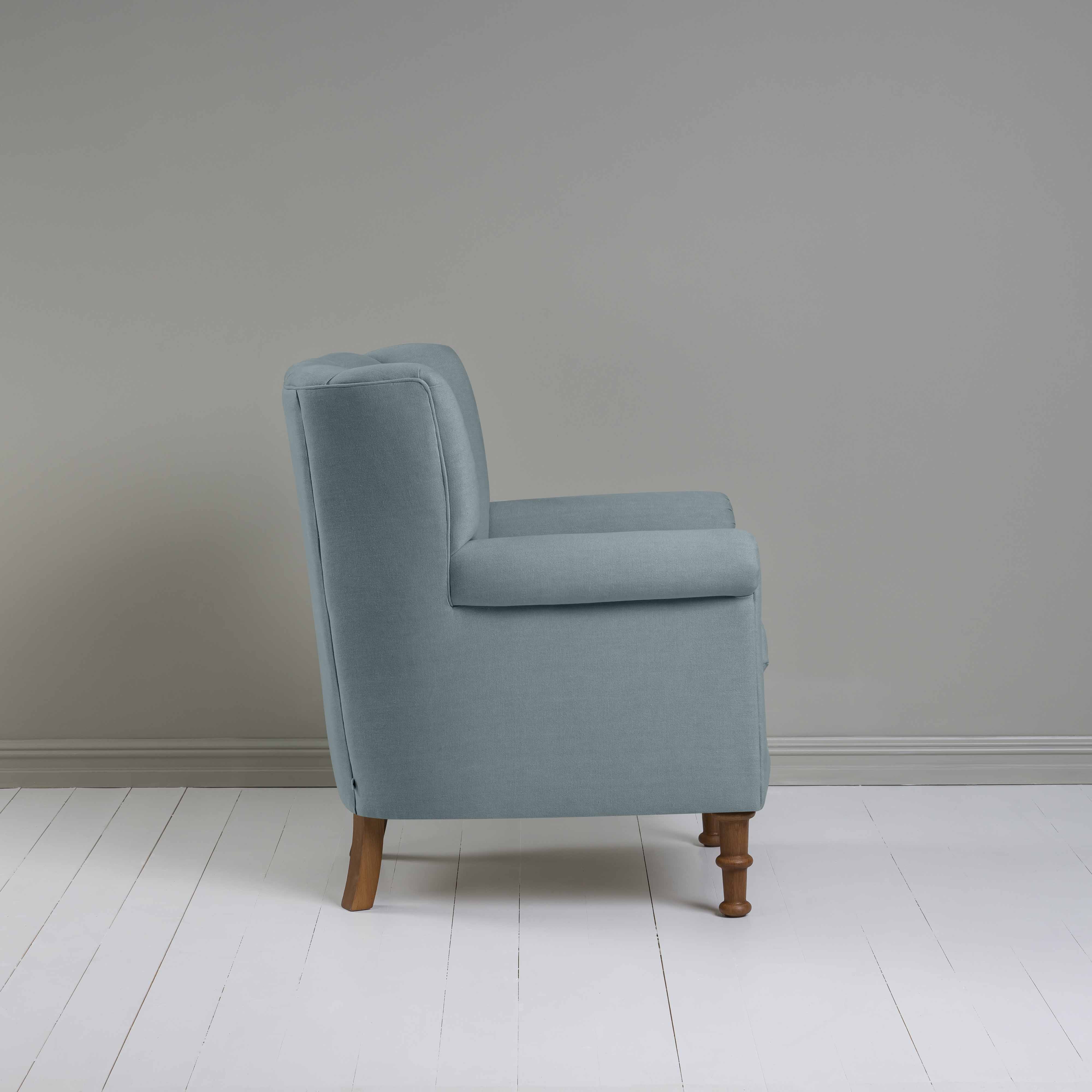 Time Out Armchair in Laidback Linen Cerulean, Side View - NiX