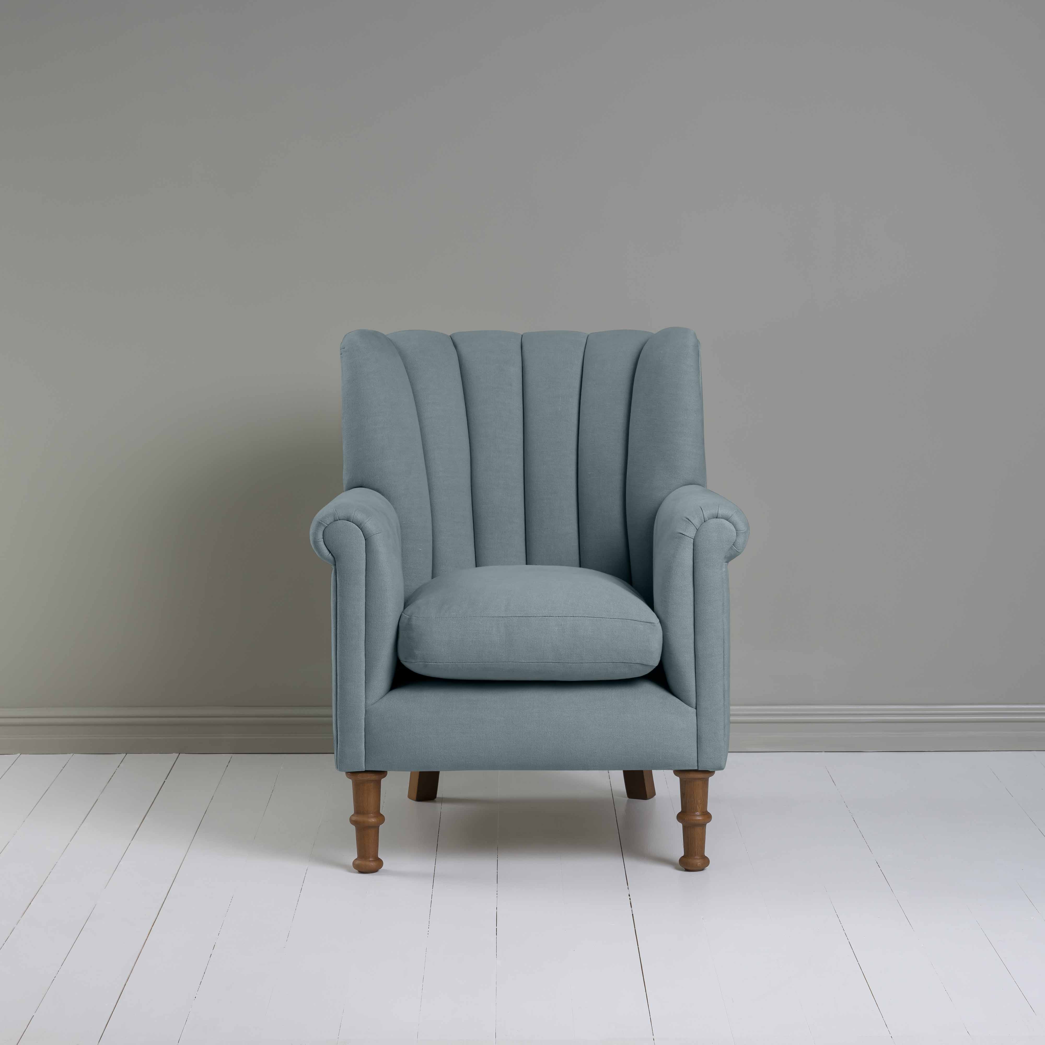 Time Out Armchair in Laidback Linen Cerulean, Front View - NiX