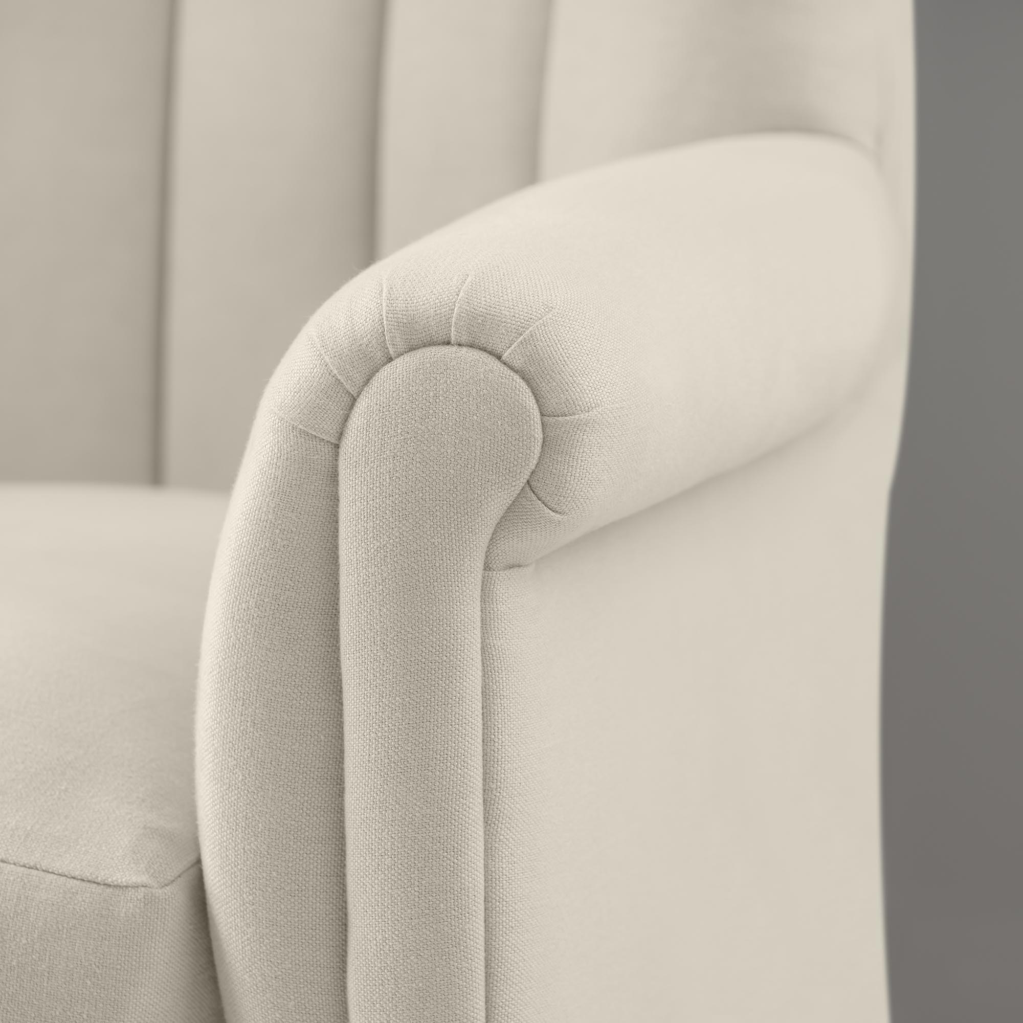 Time Out Armchair in Laidback Linen Dove, Arm Design Closeup - NiX