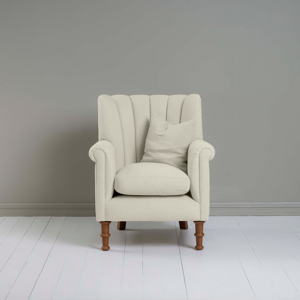 Time Out Armchair in Laidback Linen Dove, Front View With Matching Cushion - NiX