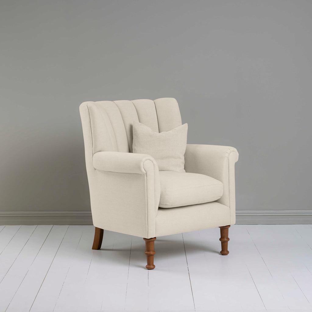 Time Out Armchair in Laidback Linen Dove, Side View With Matching Cushion - NiX