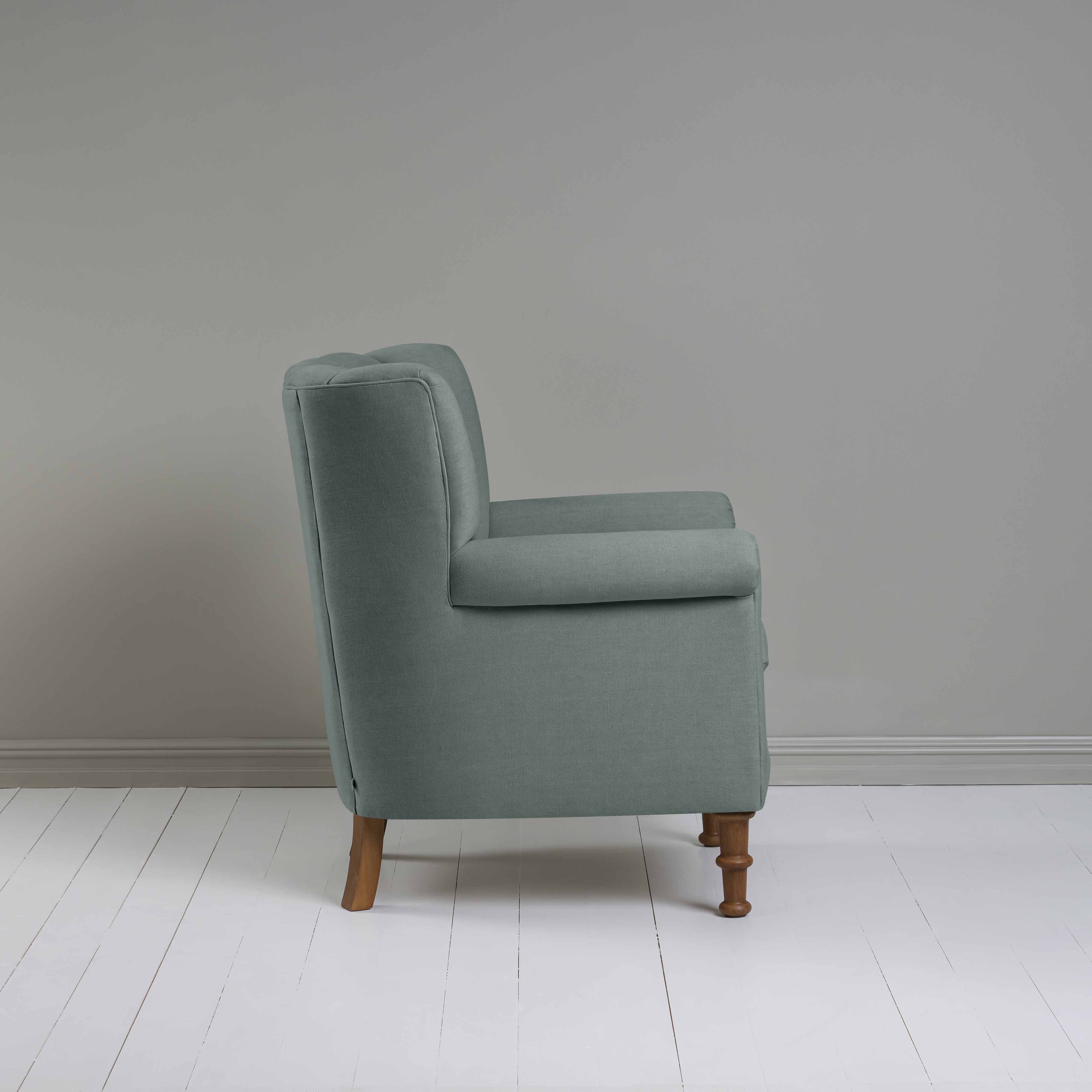 Time Out Armchair in Laidback Linen Mineral, Side View - NiX