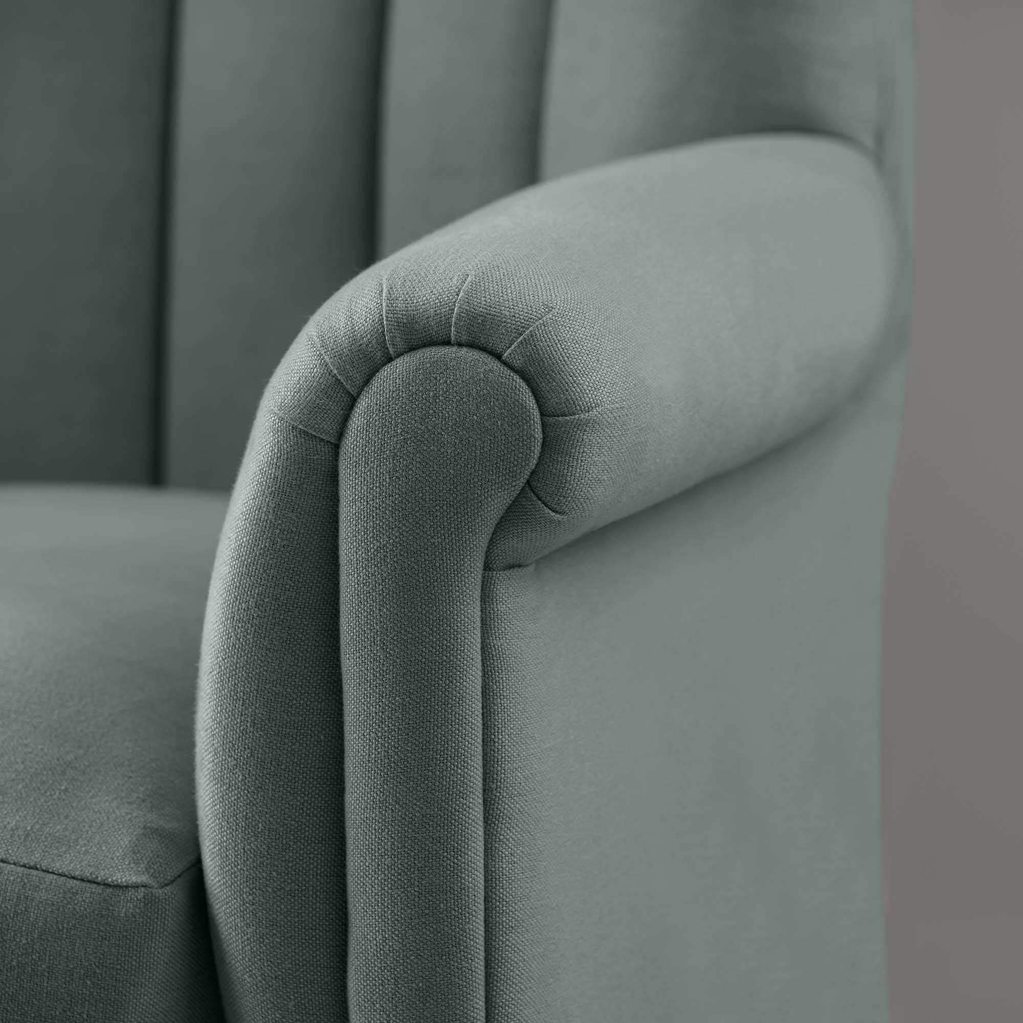 Time Out Armchair in Laidback Linen Mineral, Arm Design Closeup - NiX