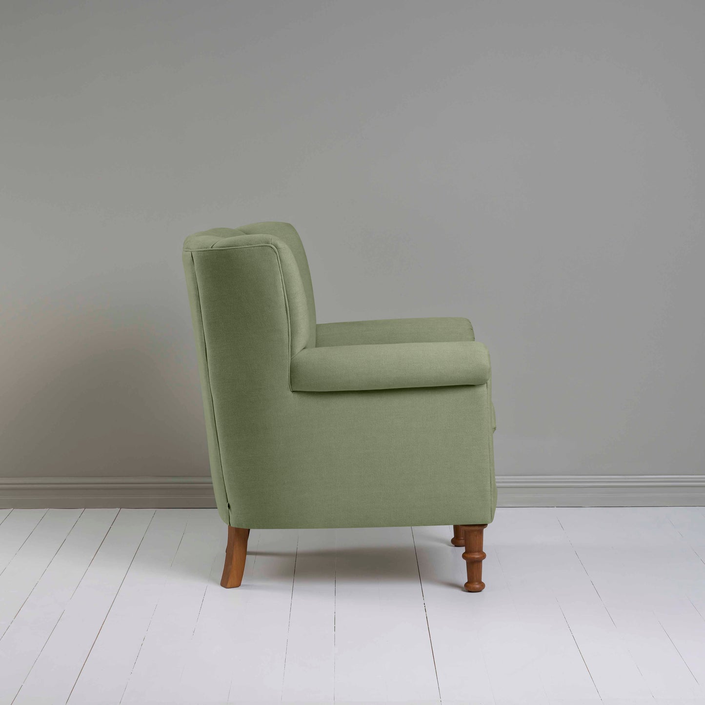 Time Out Armchair in Laidback Linen Moss, Side View - NiX