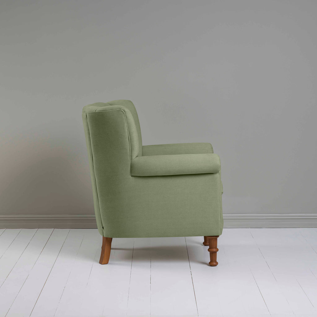 Time Out Armchair in Laidback Linen Moss, Side View - NiX
