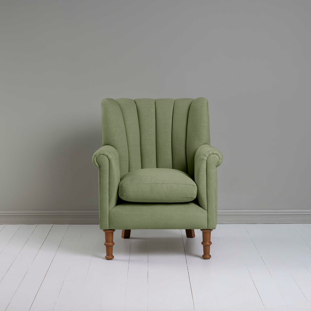 Time Out Armchair in Laidback Linen Moss, Front View - NiX